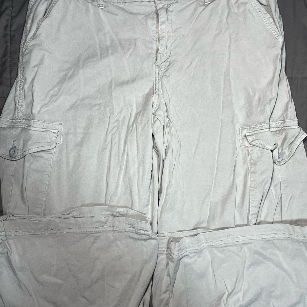 American Eagle‎ Women’s Cargo Pants Size 16 Mid Rise Wide Leg Baggy Light Gray